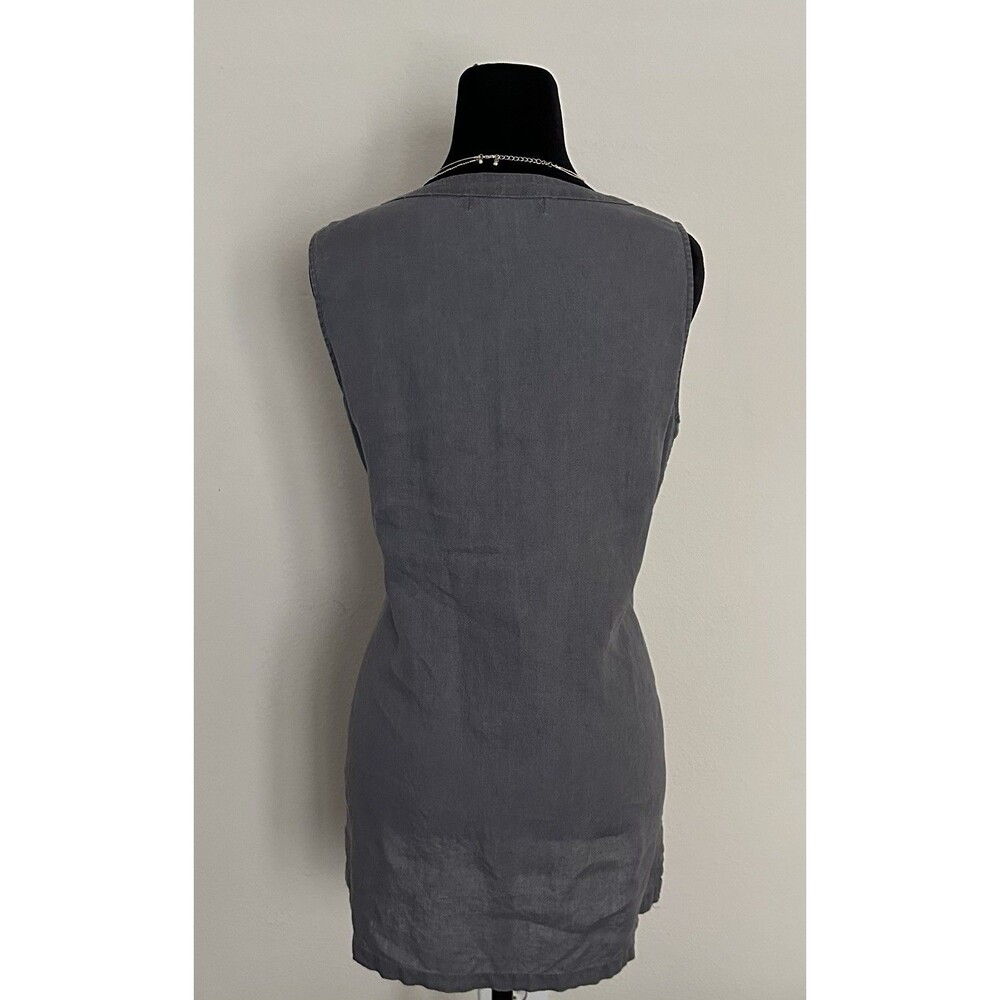 Ellen Tracy 100% Linen Top Size S Gray Gold Zip Tunic Tank - Picture 3 of 14